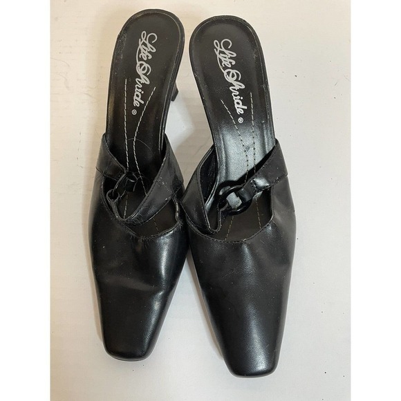 Women’s LIFE STRIDE Black Mules Slip On 2 3/4" Heel Shoe 6M Vegan - Picture 1 of 7